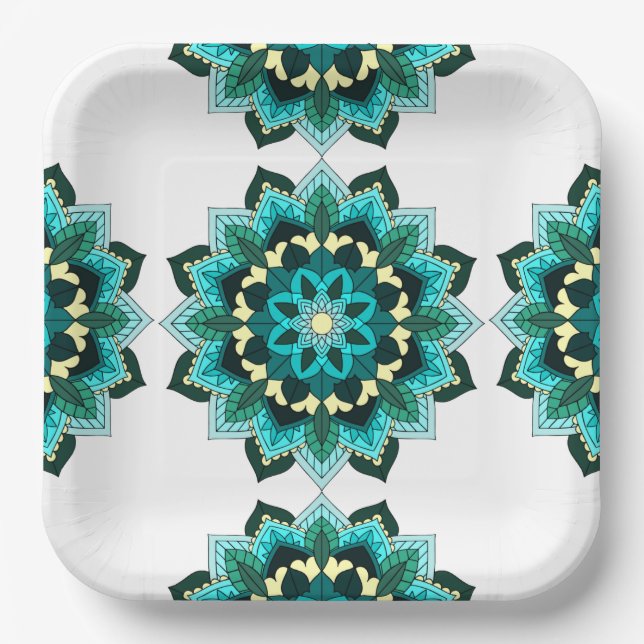 Mandala Muster 02 in aqua Paper Plate Pappteller (Vorderseite)