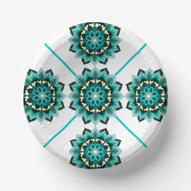 Mandala Muster 02 in aqua Paper Plate Pappteller (Vorderseite)