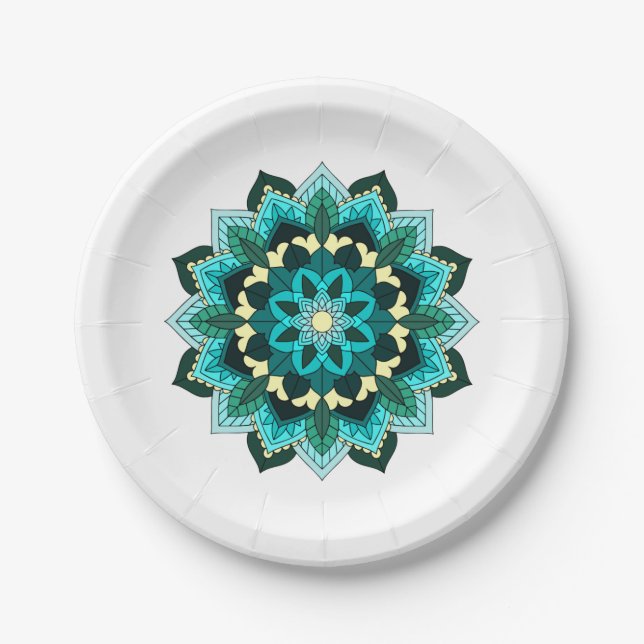 Mandala Muster 02 in aqua Pappteller (Vorderseite)
