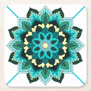 Mandala Muster 02 in Aqua Square Paper Untersetzer