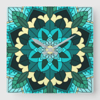 Mandala Muster 02 in aqua Square Wall Clock