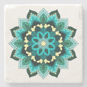 Mandala Muster 02 in aqua Steinuntersetzer