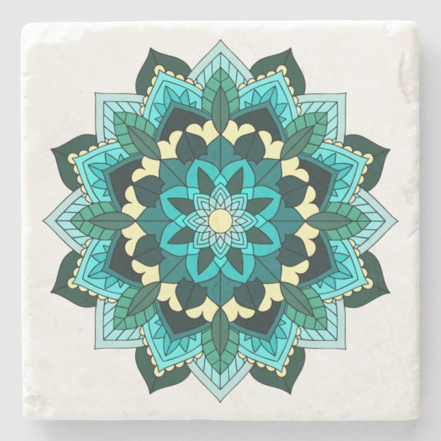 Mandala Muster 02 in aqua Steinuntersetzer (Vorderseite)