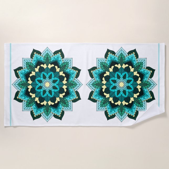 Mandala Muster 02 in aqua Strandtuch (Vorderseite)