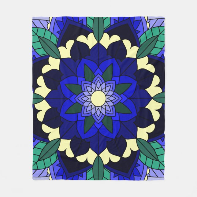 Mandala Muster 02 in dunkelblau Fleecedecke (Vorderseite)
