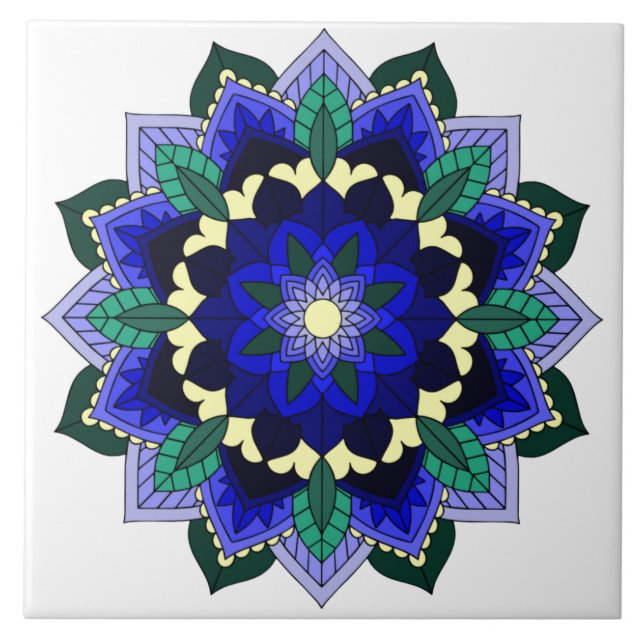 Mandala Muster 02 in dunkelblau Fliese (Vorderseite)
