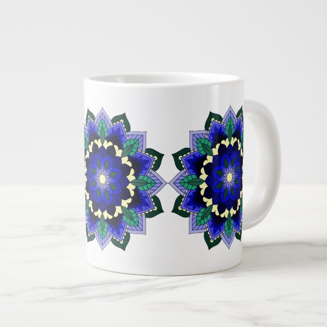 Mandala Muster 02 in dunkelblau Jumbo-Tasse (Vorderseite Rechts)