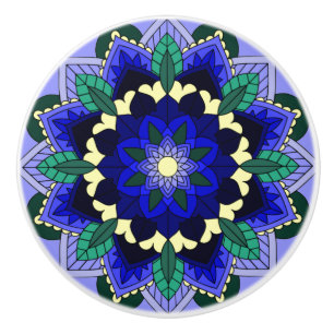 Mandala Muster 02 in dunkelblau Keramik Pull Keramikknauf