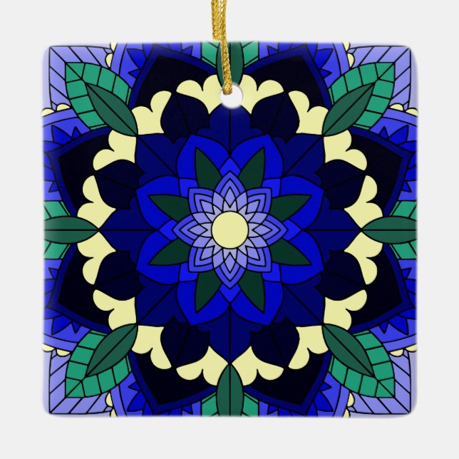 Mandala Muster 02 in dunkelblau Keramikornament (Vorderseite)