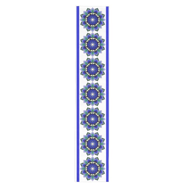 Mandala Muster 02 in dunkelblau Mitteltafel Runne Mittelgroßer Tischläufer (Vorderseite)