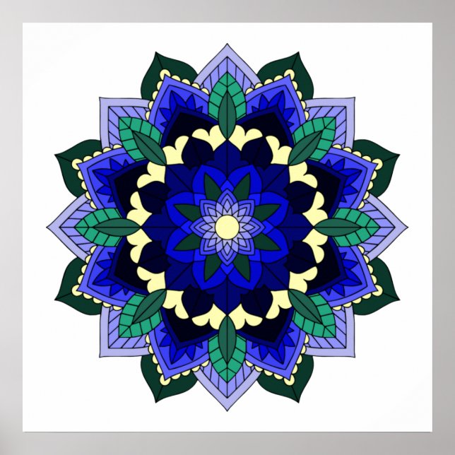 Mandala Muster 02 in dunkelblau Poster (Vorne)