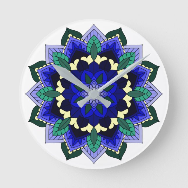 Mandala Muster 02 in dunkelblau Runde Wanduhr (Vorderseite)