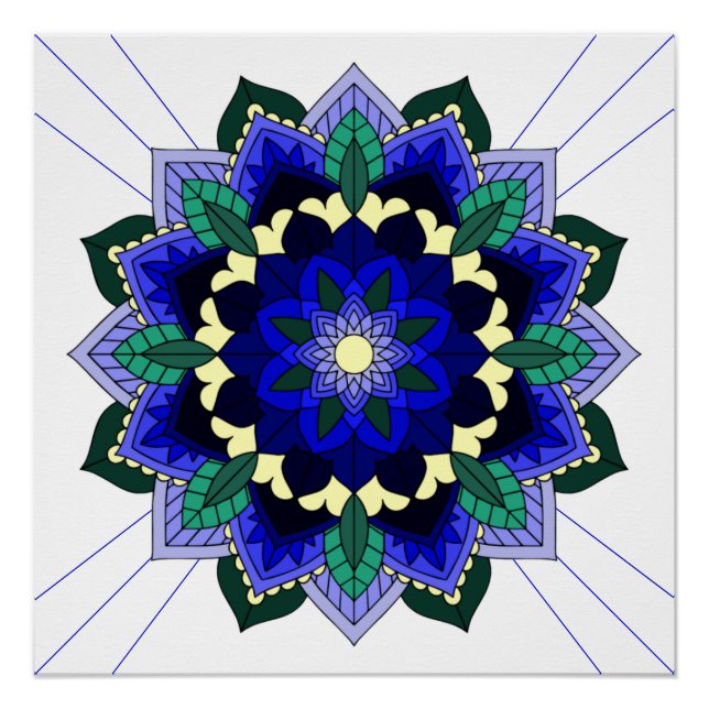 Mandala Muster 02 in dunkelblauem Poster (Vorderseite)