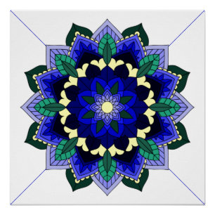 Mandala Muster 02 in dunkelblauem Poster
