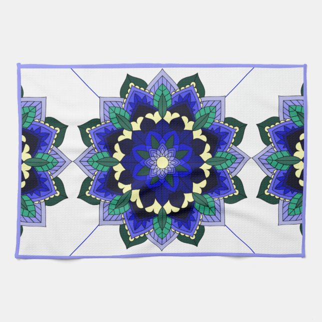 Mandala Muster 02 in dunkelblauem Teetücher Geschirrtuch (Horizontal)
