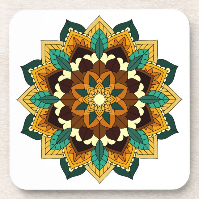Mandala Muster 02 in gelb & braun Untersetzer (Vorderseite)
