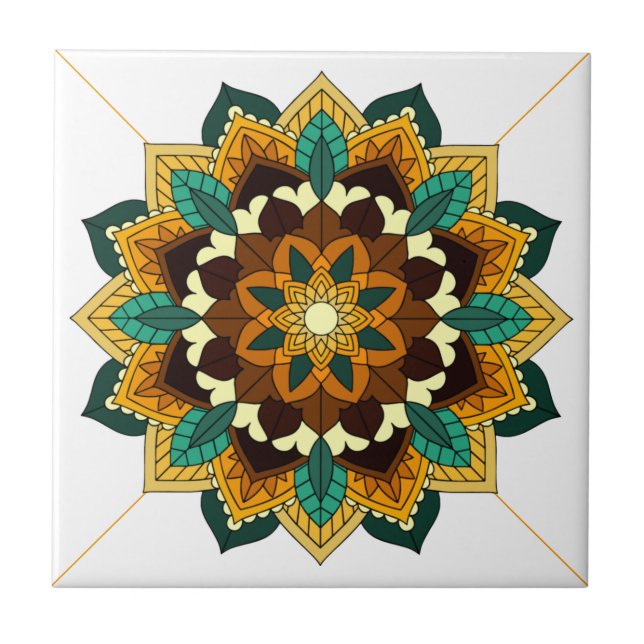 Mandala Muster 02 in Gelb & Keramik Tile Fliese (Vorderseite)