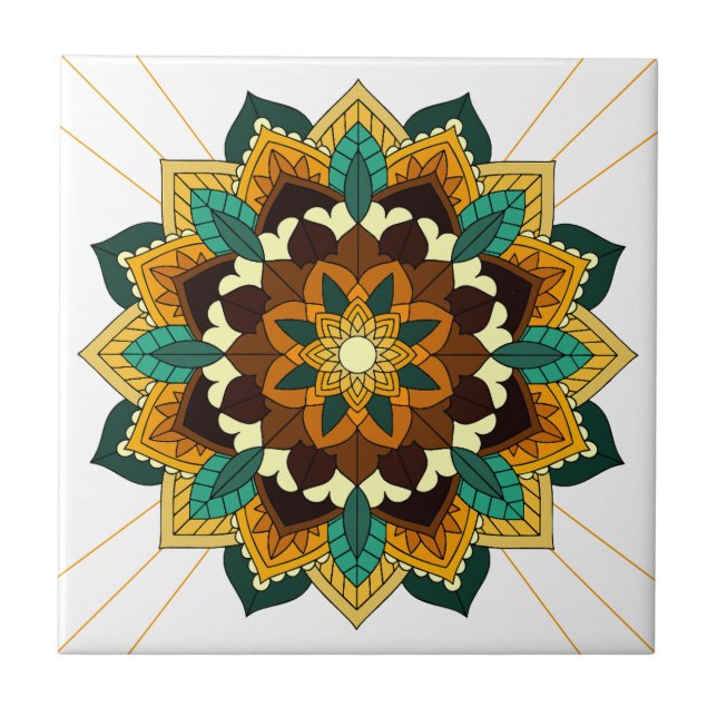 Mandala Muster 02 in Gelb & Keramik Tile Fliese (Vorderseite)