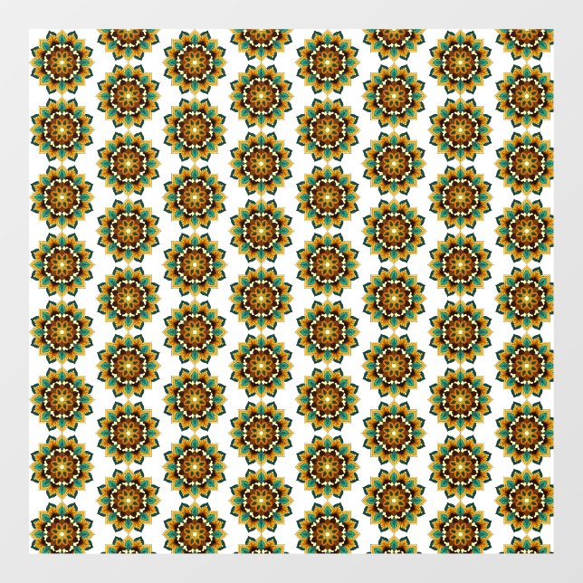 Mandala Muster 02 in gelb & tan Fensteraufkleber (Blatt)