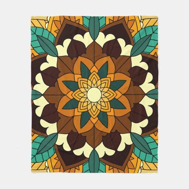 Mandala Muster 02 in gelb & tan Fleecedecke (Vorderseite)