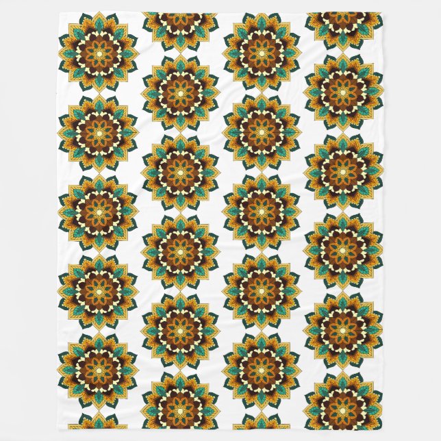 Mandala Muster 02 in gelb & tan Fleecedecke (Vorderseite)