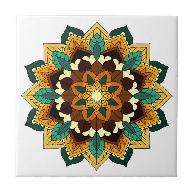 Mandala Muster 02 in gelb & tan Fliese (Vorderseite)