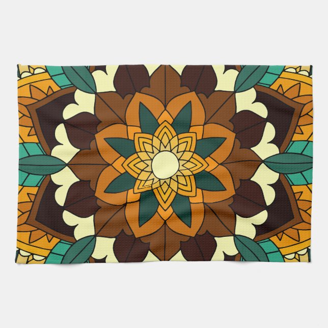 Mandala Muster 02 in gelb & tan Geschirrtuch (Horizontal)