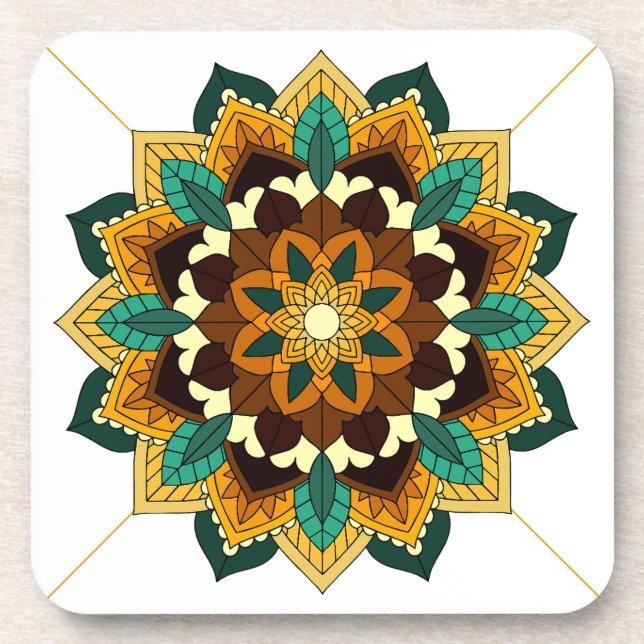 Mandala Muster 02 in gelb & tan Getränkeuntersetzer (Vorderseite)