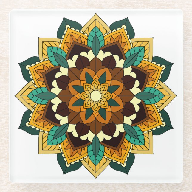 Mandala Muster 02 in gelb & tan Glasuntersetzer (Vorderseite)