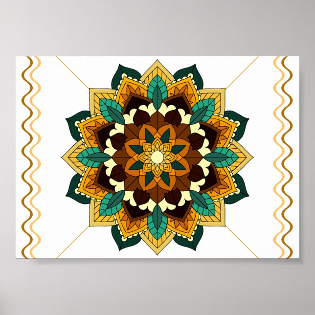 Mandala Muster 02 in gelb & tan Poster (Vorne)