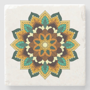 Mandala Muster 02 in gelb & tan Steinuntersetzer