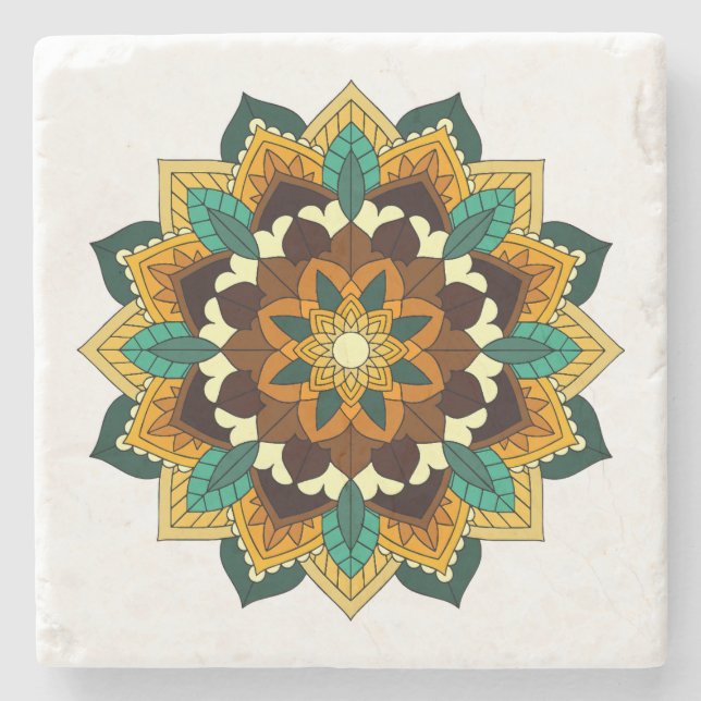 Mandala Muster 02 in gelb & tan Steinuntersetzer (Vorderseite)