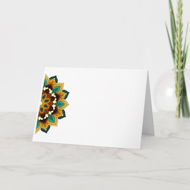 Mandala Muster 02 in gelber & tan Note Card (Vorderseite)