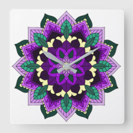 Mandala Muster 02 in lila Quadratische Wanduhr
