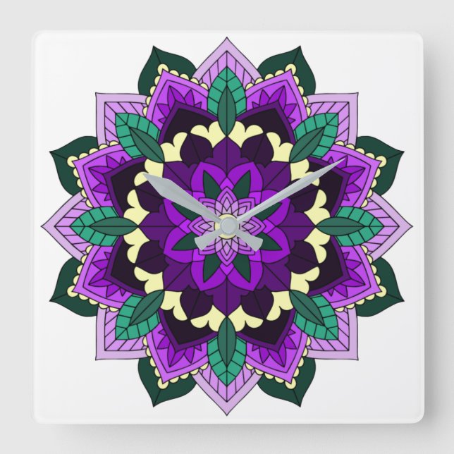 Mandala Muster 02 in lila Quadratische Wanduhr (Vorderseite)