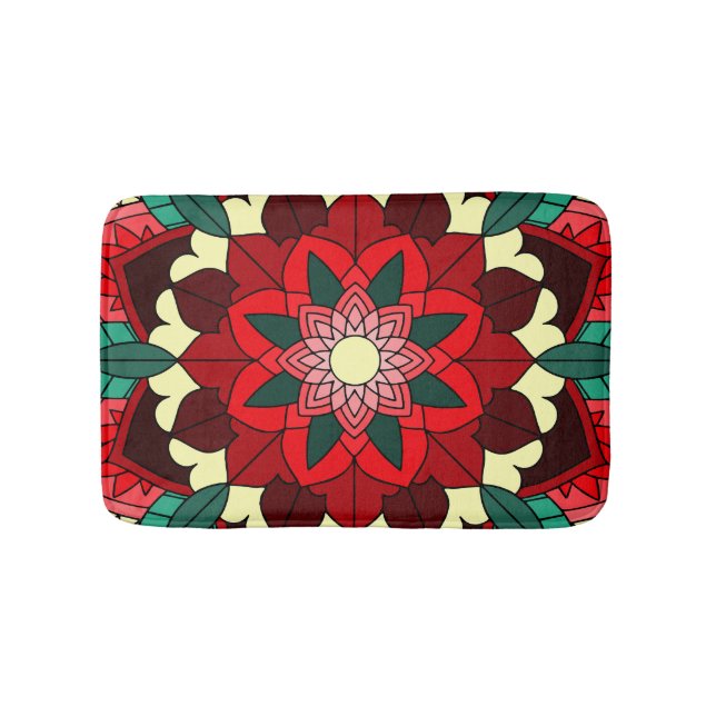 Mandala Muster 02 in Red Bath Mat Badematte (Vorderseite)