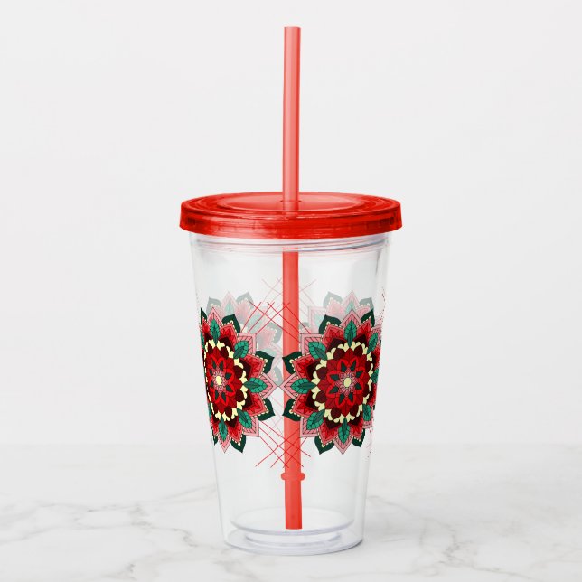 Mandala Muster 02 in rot Akrylus Tumbler Acryltrinkbecher (Vorderseite)