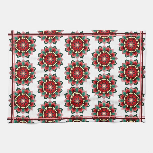 Mandala Muster 02 in rot Geschirrtuch (Horizontal)
