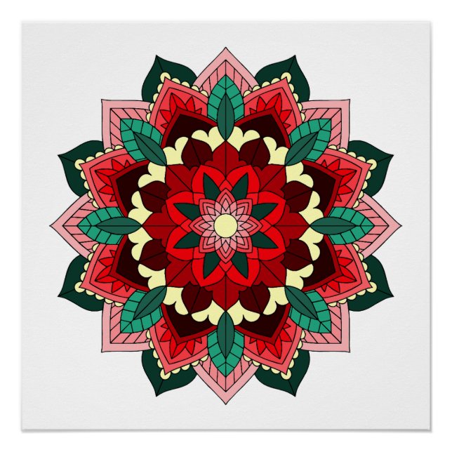 Mandala Muster 02 in rot Poster (Vorderseite)
