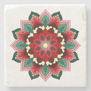 Mandala Muster 02 in rotem Stein Untersetzer