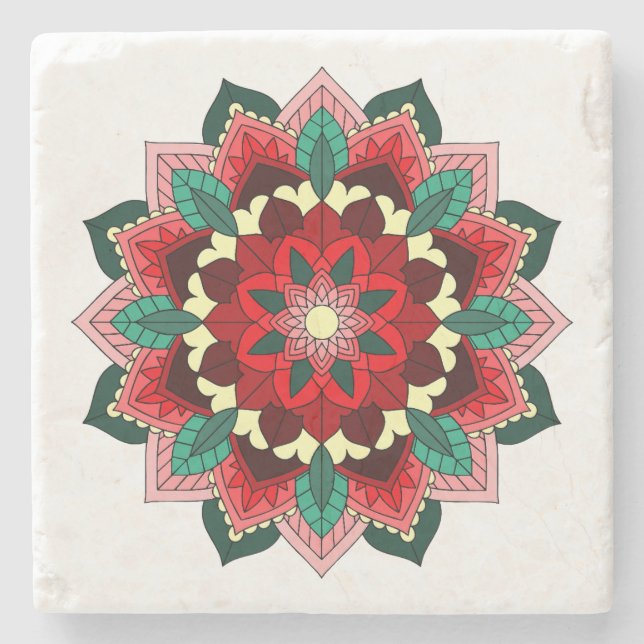 Mandala Muster 02 in rotem Stein Untersetzer (Vorderseite)