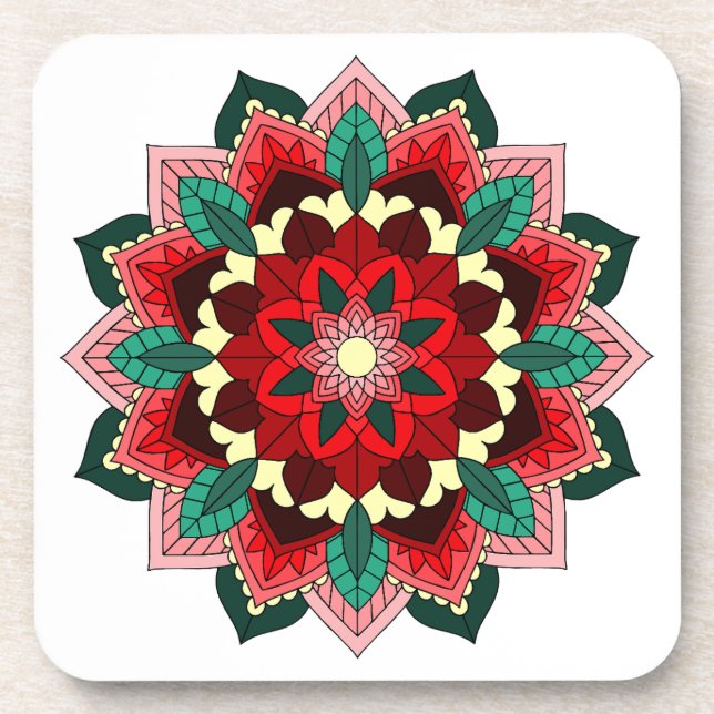 Mandala Muster 02 in rotem Untersetzer (Vorderseite)