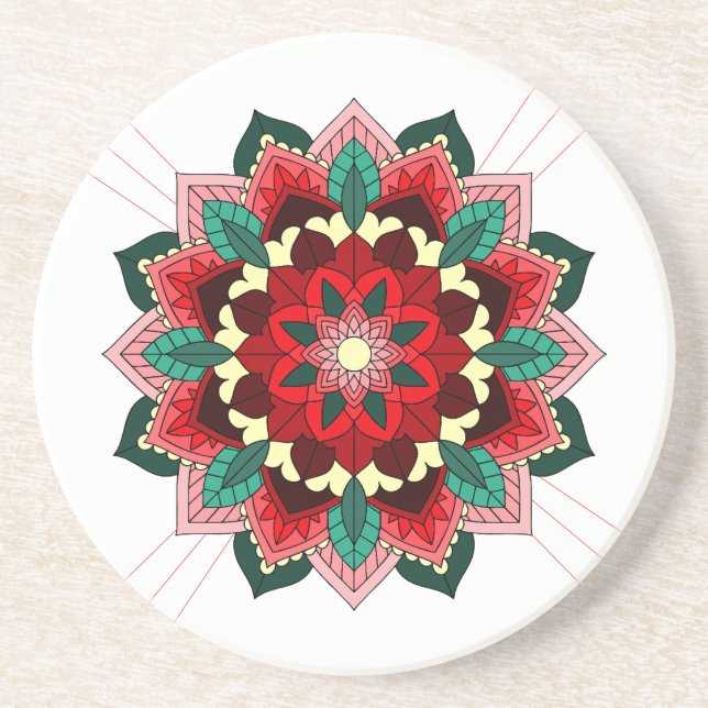 Mandala Muster 02 in rotem Untersetzer (Vorne)