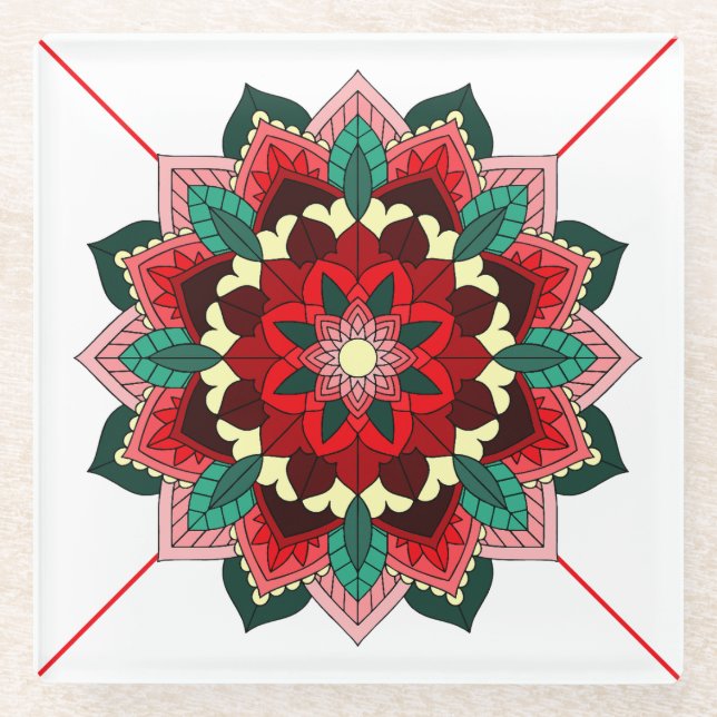 Mandala Muster 02 in Rotglas-Untersetzer Glasuntersetzer (Vorderseite)