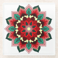 Mandala Muster 02 in Rotglas-Untersetzer