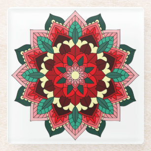 Mandala Muster 02 in Rotglas-Untersetzer Glasuntersetzer
