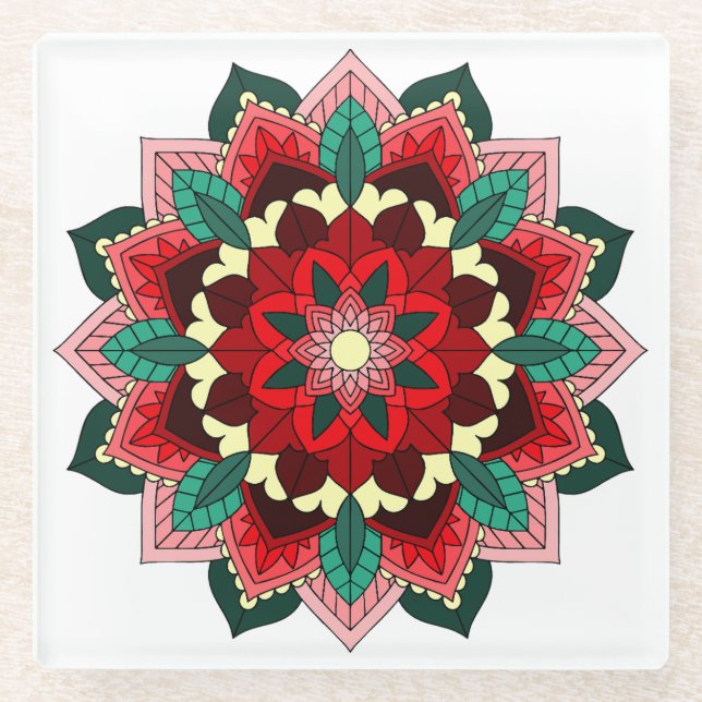 Mandala Muster 02 in Rotglas-Untersetzer Glasuntersetzer (Vorderseite)