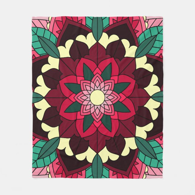 Mandala Muster 02 in tiefrosa Fleecedecke (Vorderseite)