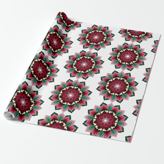 Mandala Muster 02 in tiefrosa Geschenkpapier (Ungerollt)