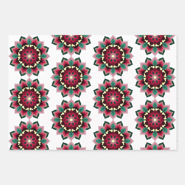 Mandala Muster 02 in tiefrosa Geschenkpapier Set (Vorderseite)